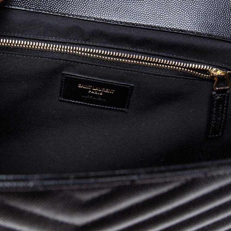 Pre Owned Saint Laurent Black Matelassé Leather Large Monogram Shoulder Bag