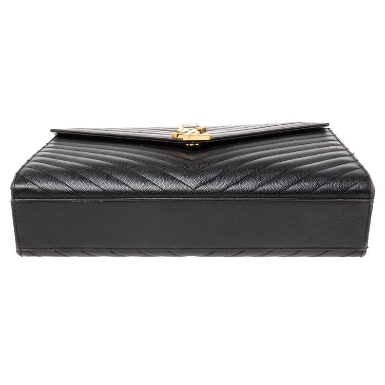 Pre Owned Saint Laurent Black Matelassé Leather Large Monogram Shoulder Bag