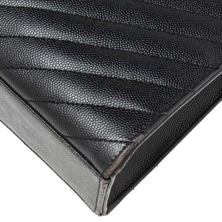Pre Owned Saint Laurent Black Matelassé Leather Large Monogram Shoulder Bag