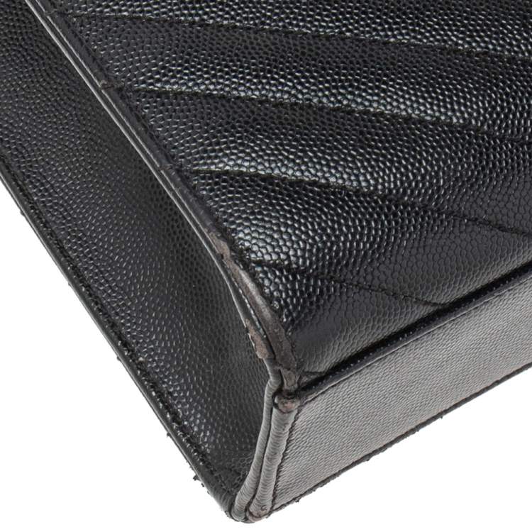 Pre Owned Saint Laurent Black Matelassé Leather Large Monogram Shoulder Bag