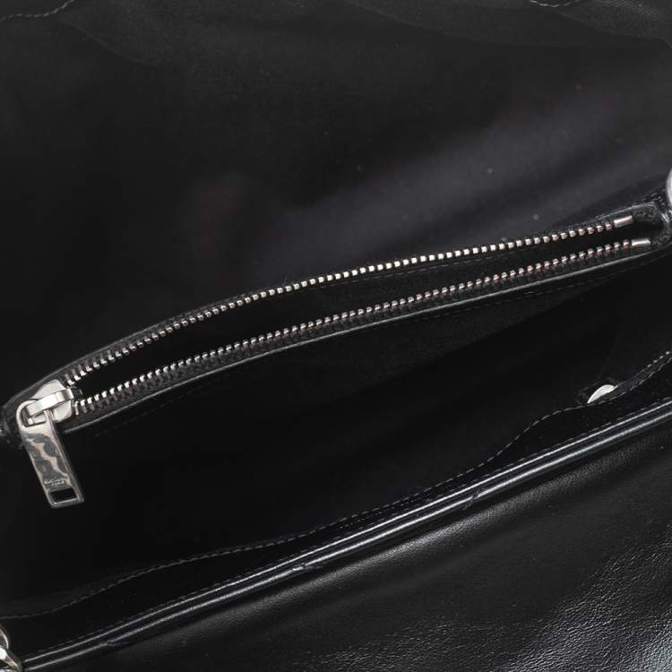 Pre Owned Saint Laurent Black Matelassé Leather Medium LouLou Shoulder Bag