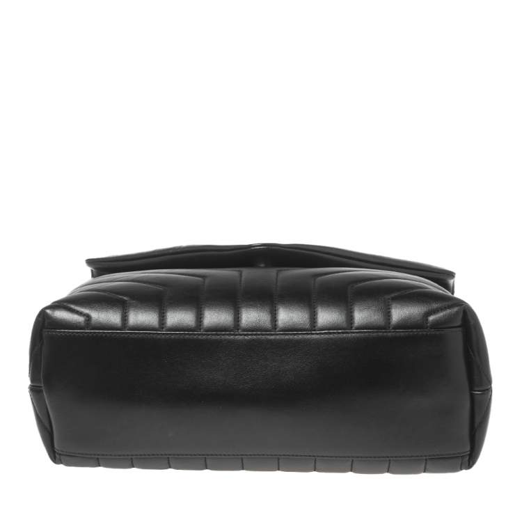 Pre Owned Saint Laurent Black Matelassé Leather Medium LouLou Shoulder Bag
