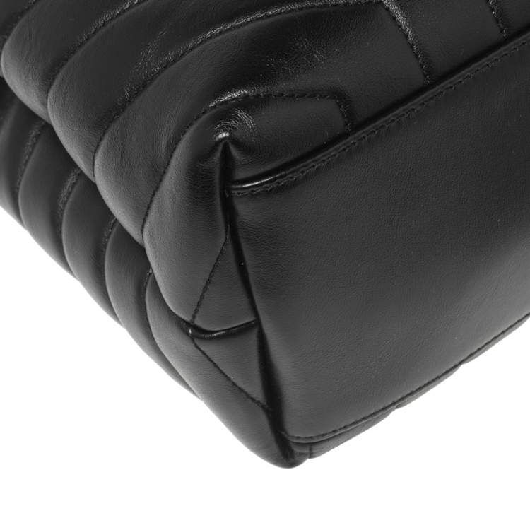 Pre Owned Saint Laurent Black Matelassé Leather Medium LouLou Shoulder Bag