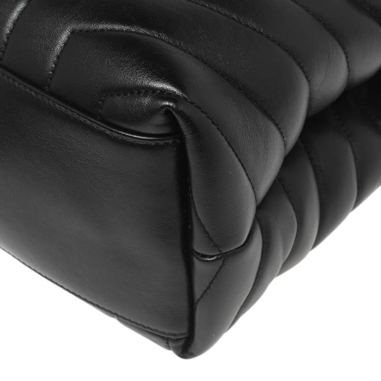 Pre Owned Saint Laurent Black Matelassé Leather Medium LouLou Shoulder Bag