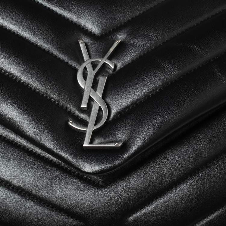 Pre Owned Saint Laurent Black Matelassé Leather Medium LouLou Shoulder Bag