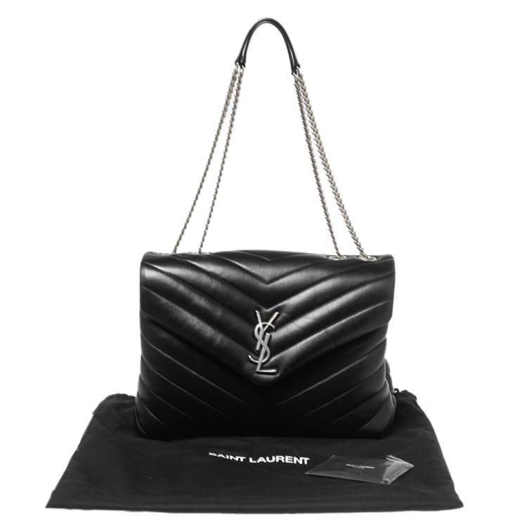 Pre Owned Saint Laurent Black Matelassé Leather Medium LouLou Shoulder Bag