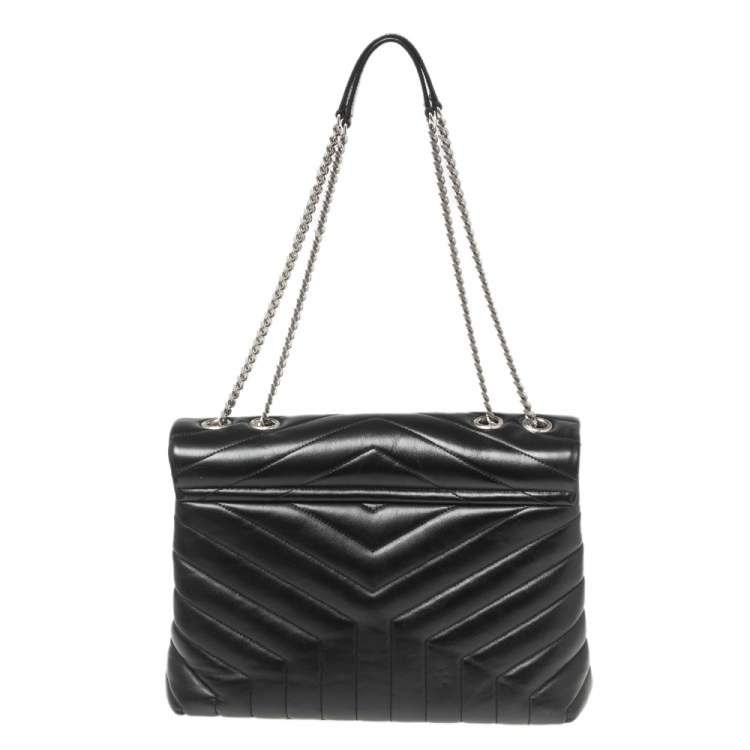 Pre Owned Saint Laurent Black Matelassé Leather Medium LouLou Shoulder Bag
