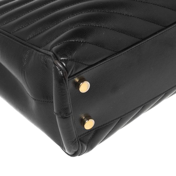 Pre Owned Saint Laurent Black Chevron Leather Classic Monogram Shopping Tote