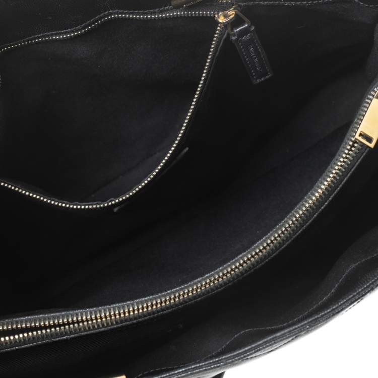Pre Owned Saint Laurent Black Chevron Leather Classic Monogram Shopping Tote