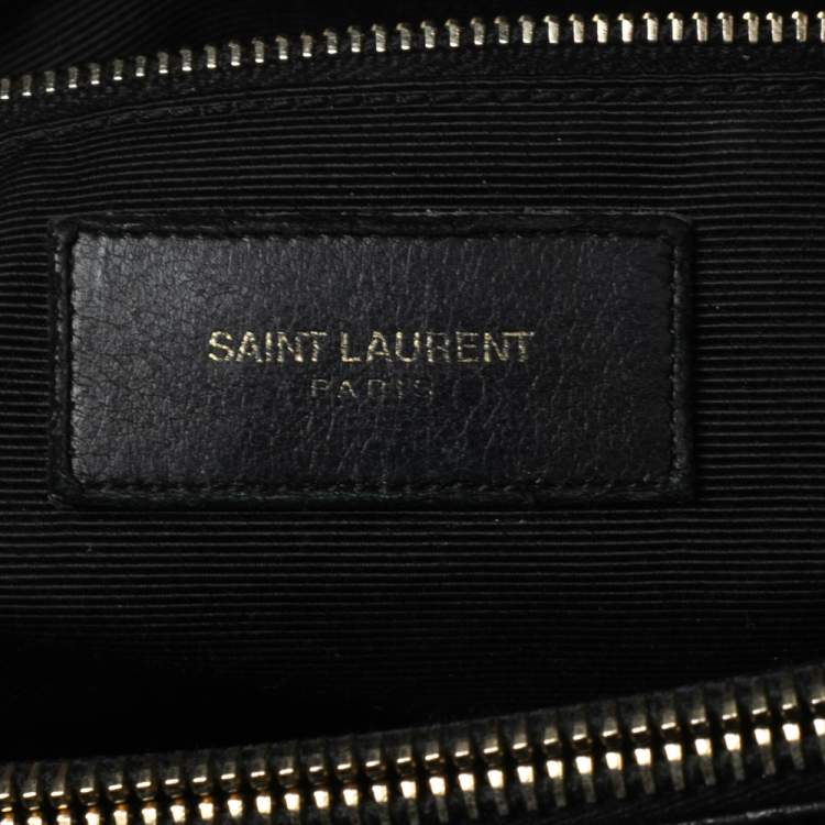 Pre Owned Saint Laurent Black Chevron Leather Classic Monogram Shopping Tote