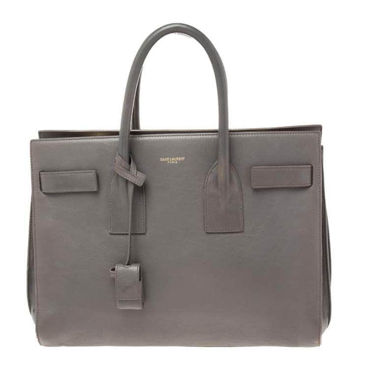 Pre Owned Saint Laurent Grey Leather Small Classic Sac De Jour Tote