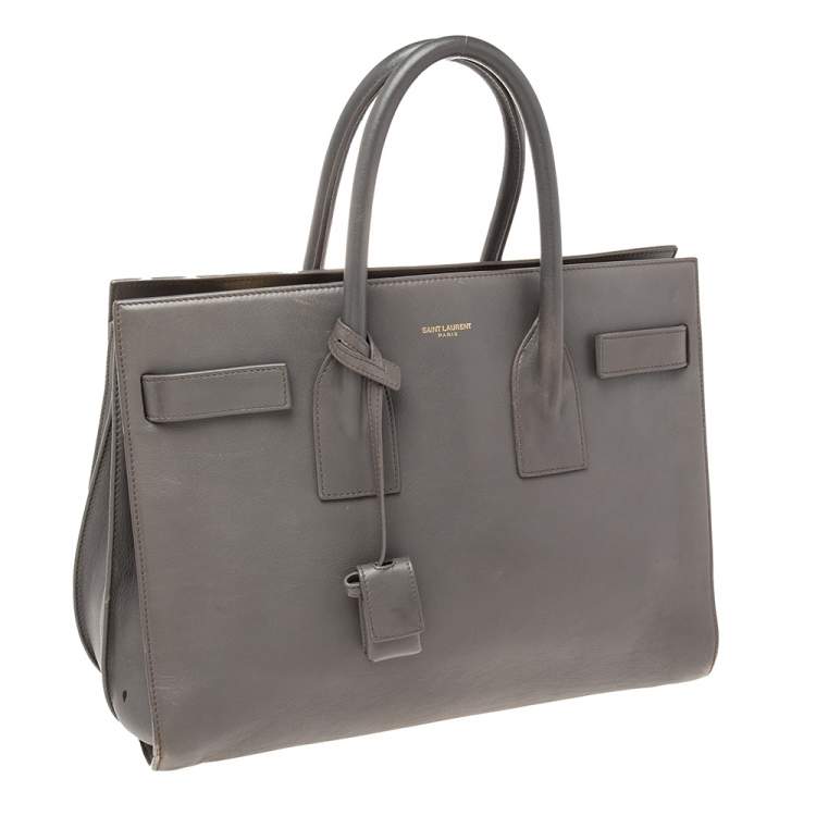 Pre Owned Saint Laurent Grey Leather Small Classic Sac De Jour Tote