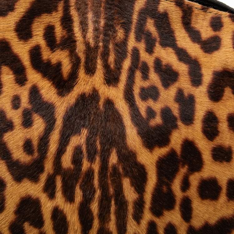 Pre Owned Yves Saint Laurent Brown Leopard Print Calf Hair Chain Shoulder Bag