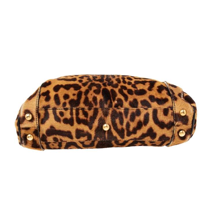 Pre Owned Yves Saint Laurent Brown Leopard Print Calf Hair Chain Shoulder Bag
