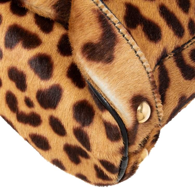 Pre Owned Yves Saint Laurent Brown Leopard Print Calf Hair Chain Shoulder Bag