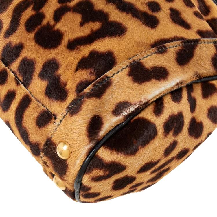Pre Owned Yves Saint Laurent Brown Leopard Print Calf Hair Chain Shoulder Bag