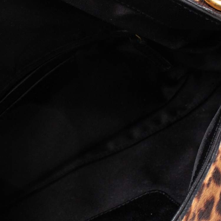 Pre Owned Yves Saint Laurent Brown Leopard Print Calf Hair Chain Shoulder Bag