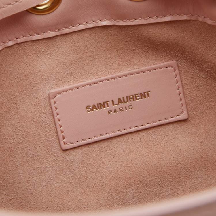 Pre Owned Saint Laurent Beige Leather Emmanuelle Bucket Drawstring Bag