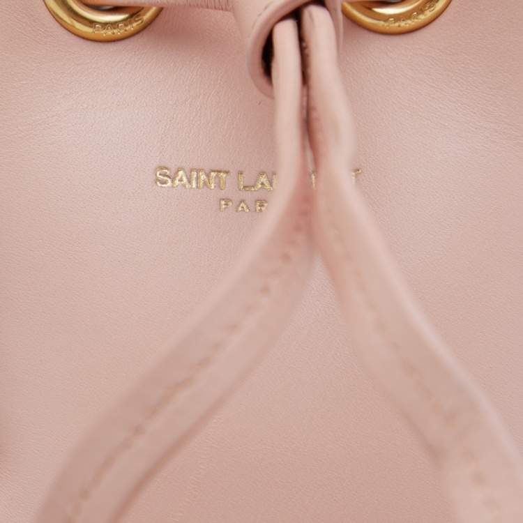 Pre Owned Saint Laurent Beige Leather Emmanuelle Bucket Drawstring Bag