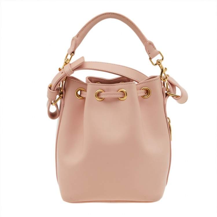 Pre Owned Saint Laurent Beige Leather Emmanuelle Bucket Drawstring Bag