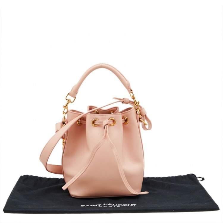 Pre Owned Saint Laurent Beige Leather Emmanuelle Bucket Drawstring Bag
