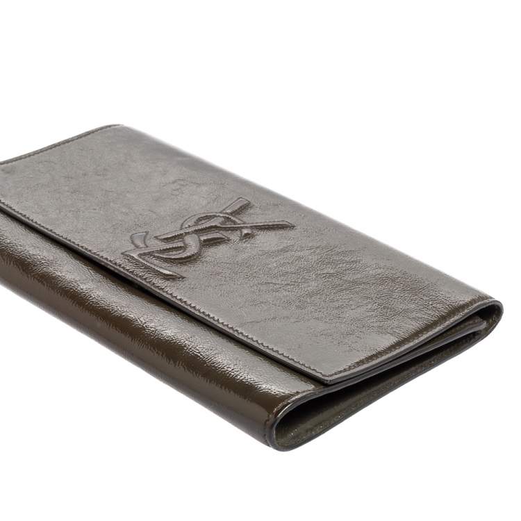 Pre Owned Yves Saint Laurent Grey Patent Leather Belle De Jour Flap Clutch