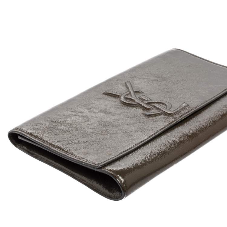 Pre Owned Yves Saint Laurent Grey Patent Leather Belle De Jour Flap Clutch
