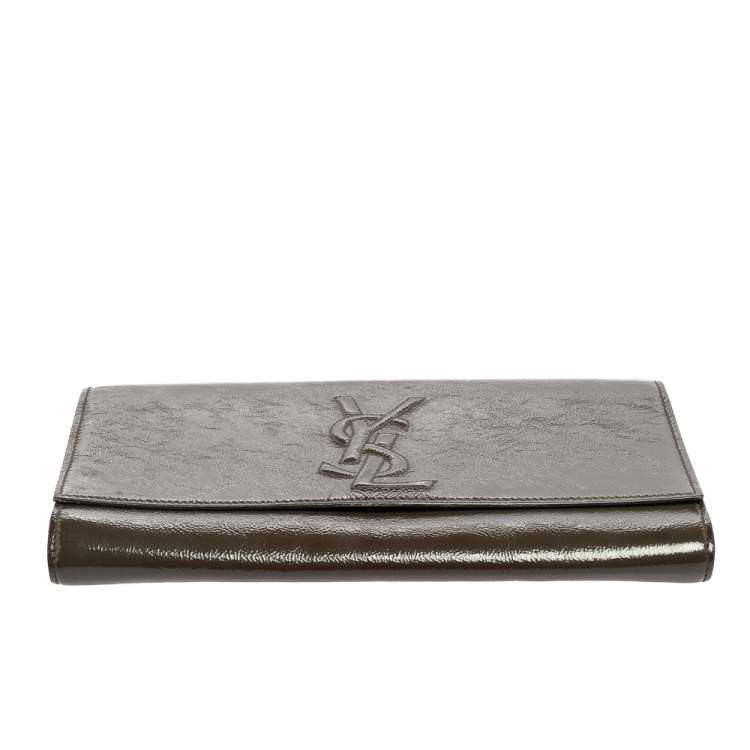Pre Owned Yves Saint Laurent Grey Patent Leather Belle De Jour Flap Clutch