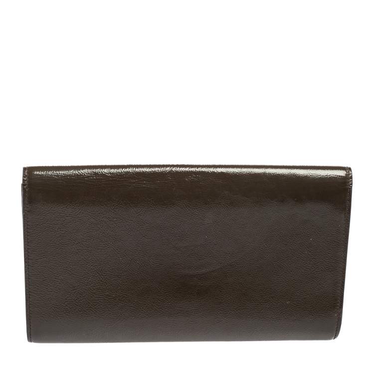 Pre Owned Yves Saint Laurent Grey Patent Leather Belle De Jour Flap Clutch