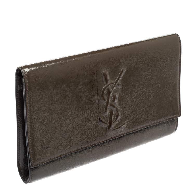 Pre Owned Yves Saint Laurent Grey Patent Leather Belle De Jour Flap Clutch