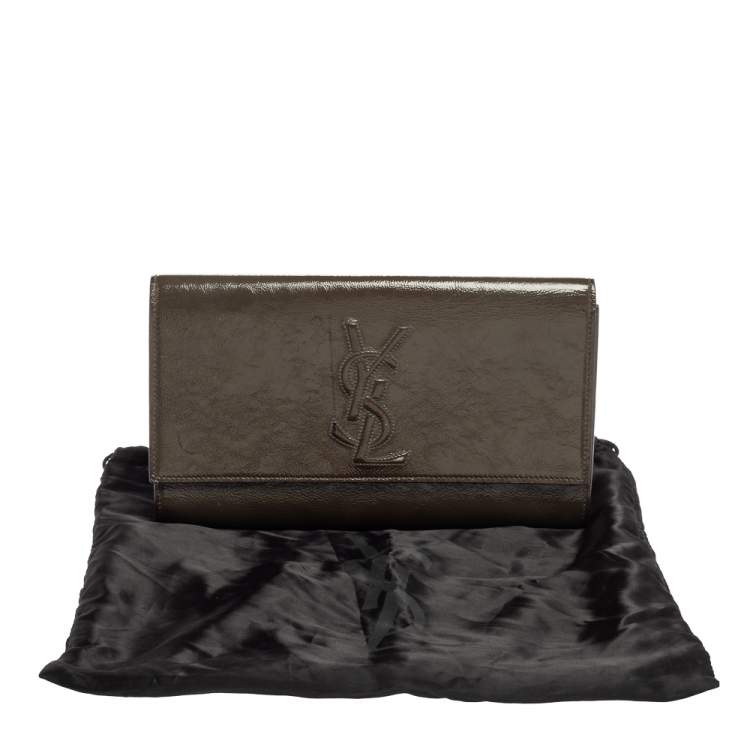 Pre Owned Yves Saint Laurent Grey Patent Leather Belle De Jour Flap Clutch
