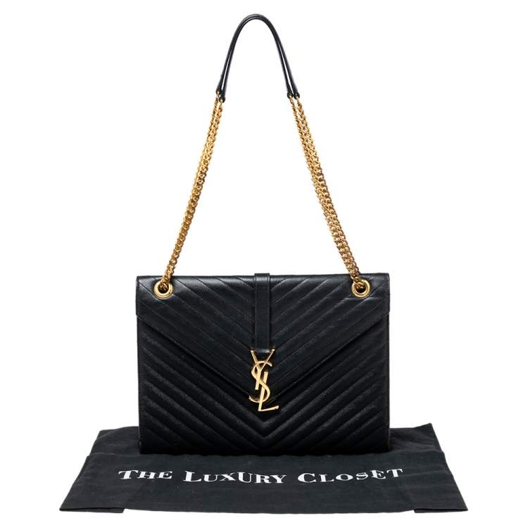Pre Owned Saint Laurent Black Matelassé Leather Monogram Envelope Shoulder Bag