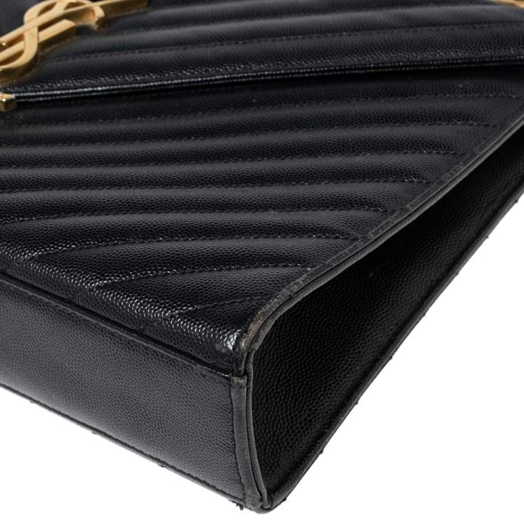 Pre Owned Saint Laurent Black Matelassé Leather Monogram Envelope Shoulder Bag