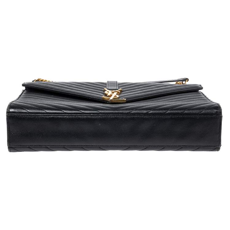 Pre Owned Saint Laurent Black Matelassé Leather Monogram Envelope Shoulder Bag