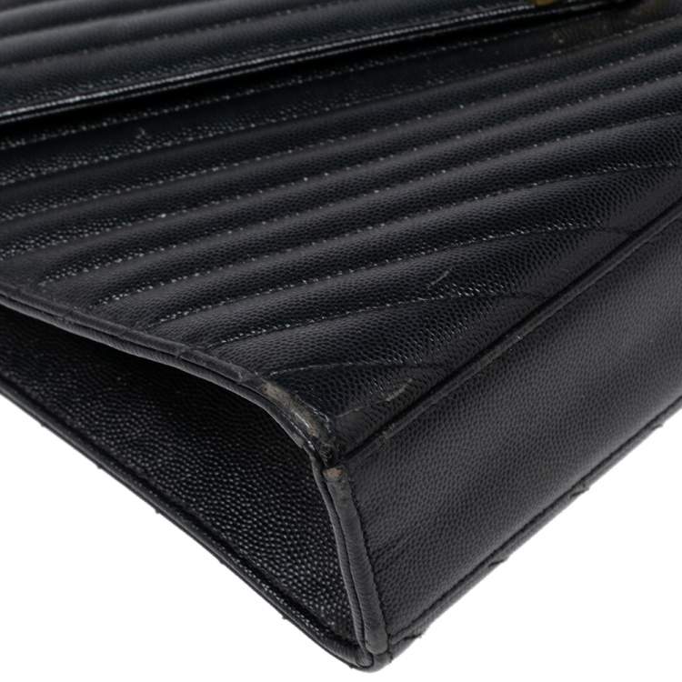 Pre Owned Saint Laurent Black Matelassé Leather Monogram Envelope Shoulder Bag