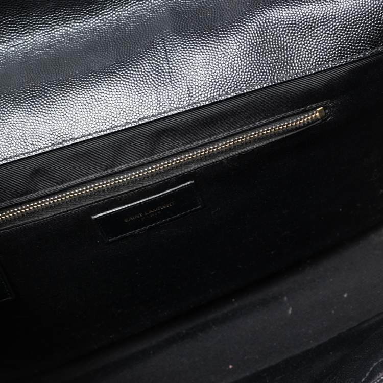 Pre Owned Saint Laurent Black Matelassé Leather Monogram Envelope Shoulder Bag