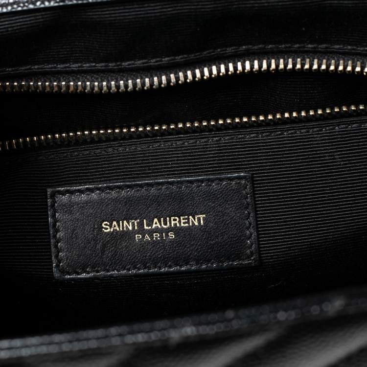 Pre Owned Saint Laurent Black Matelassé Leather Monogram Envelope Shoulder Bag