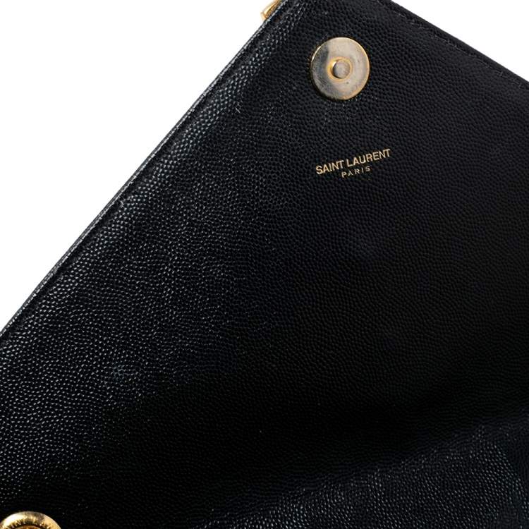 Pre Owned Saint Laurent Black Matelassé Leather Monogram Envelope Shoulder Bag
