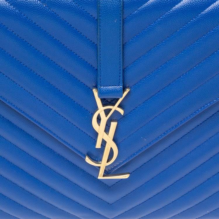 Pre Owned Saint Laurent Blue Monogram Quilted Leather Large Envelope Shoulder Bag