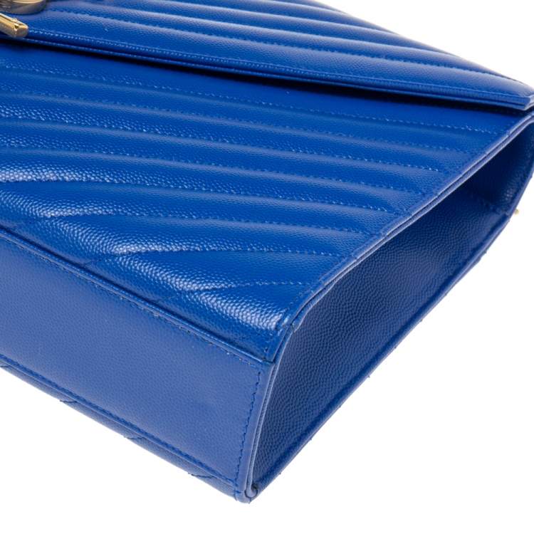 Pre Owned Saint Laurent Blue Monogram Quilted Leather Large Envelope Shoulder Bag