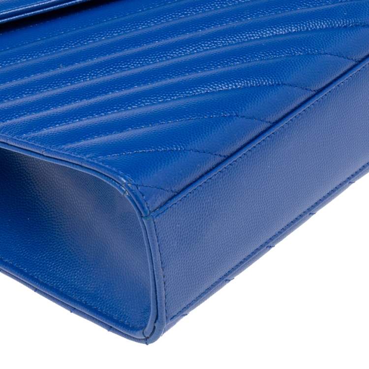 Pre Owned Saint Laurent Blue Monogram Quilted Leather Large Envelope Shoulder Bag