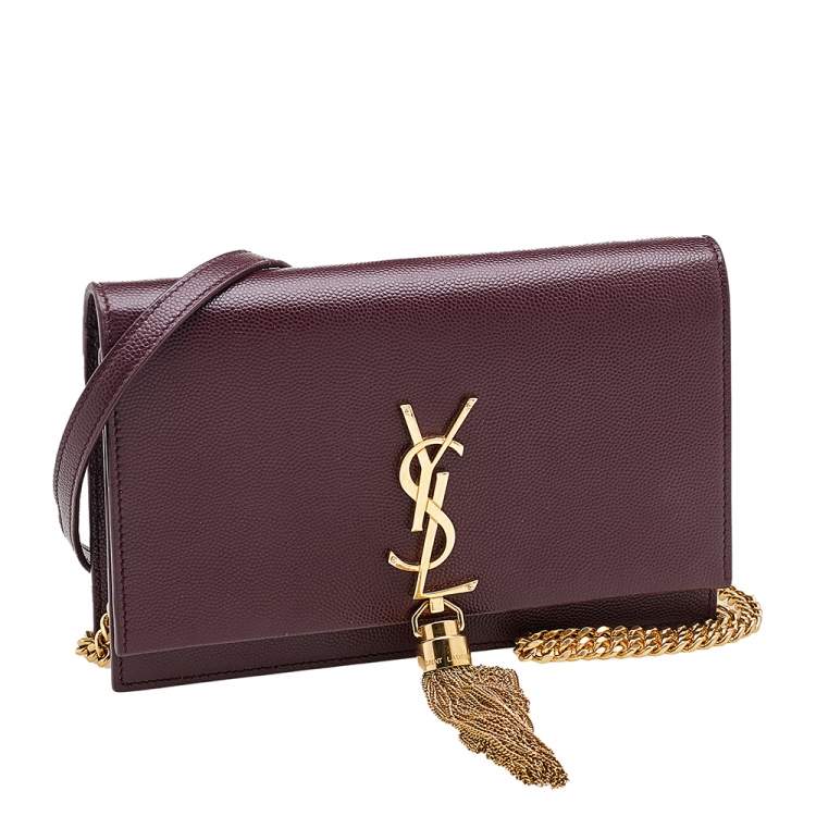 Pre Owned Saint Laurent Burgundy Leather Small Kate Tassel Shoulder Bag