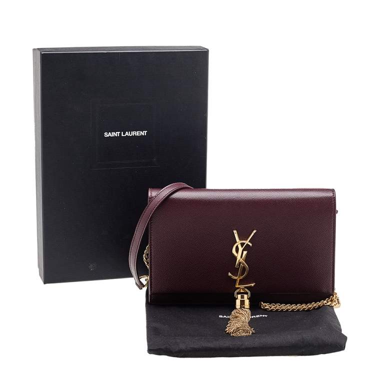 Pre Owned Saint Laurent Burgundy Leather Small Kate Tassel Shoulder Bag