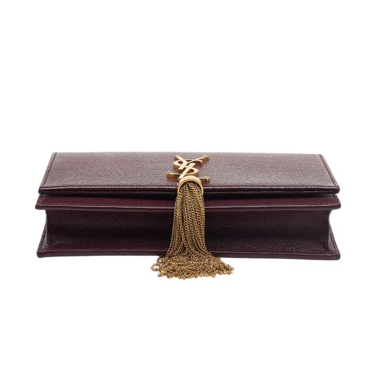 Pre Owned Saint Laurent Burgundy Leather Small Kate Tassel Shoulder Bag