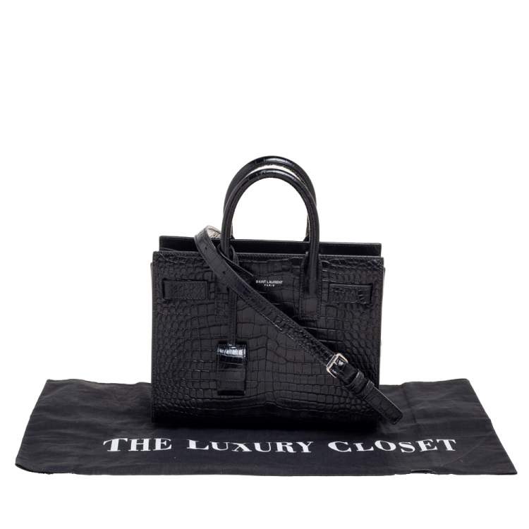 Pre Owned Saint Laurent Black Croc Embossed Leather Nano Classic Sac De Jour Tote
