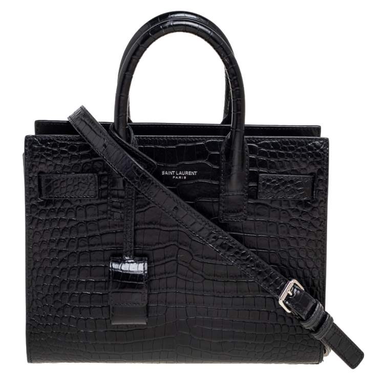 Pre Owned Saint Laurent Black Croc Embossed Leather Nano Classic Sac De Jour Tote