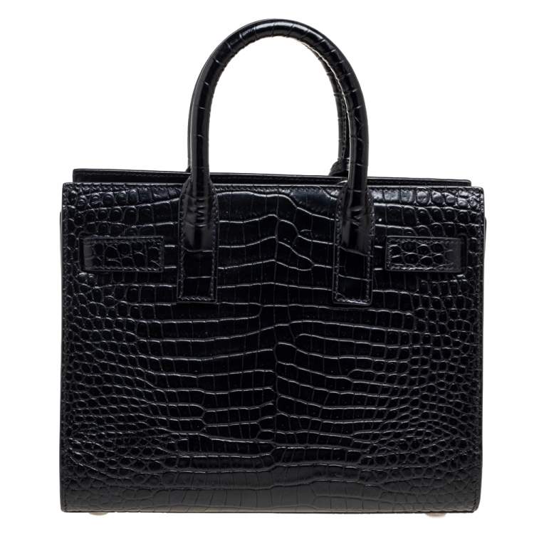 Pre Owned Saint Laurent Black Croc Embossed Leather Nano Classic Sac De Jour Tote