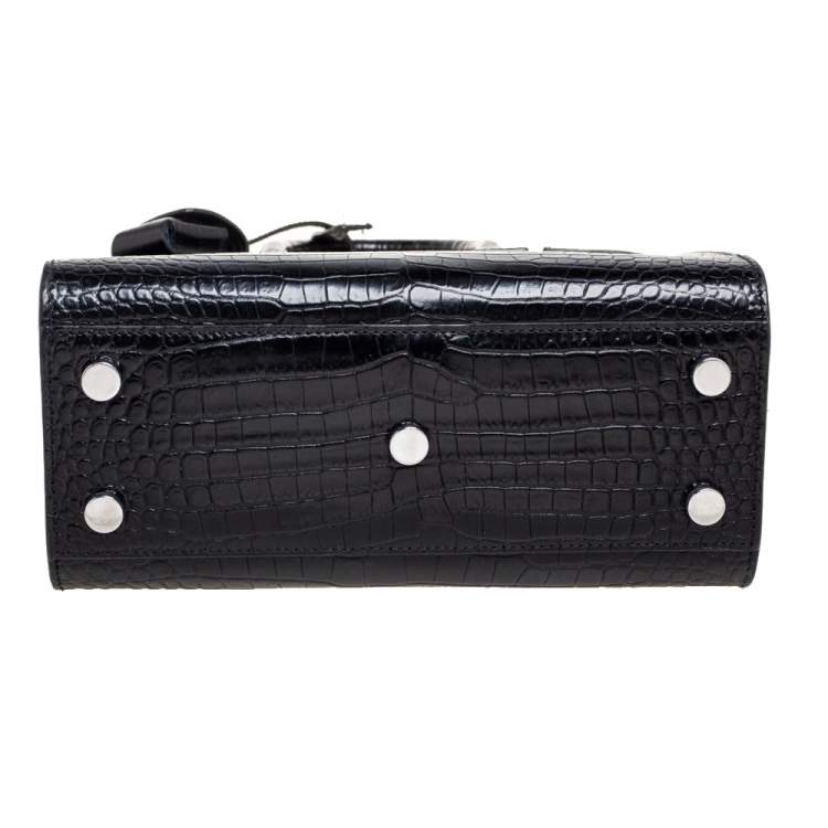 Pre Owned Saint Laurent Black Croc Embossed Leather Nano Classic Sac De Jour Tote