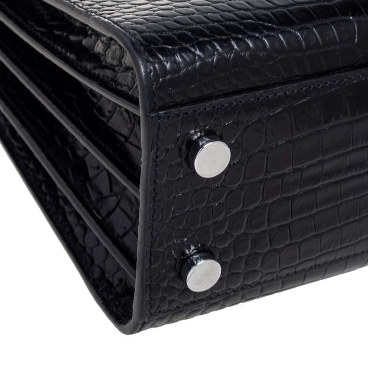 Pre Owned Saint Laurent Black Croc Embossed Leather Nano Classic Sac De Jour Tote