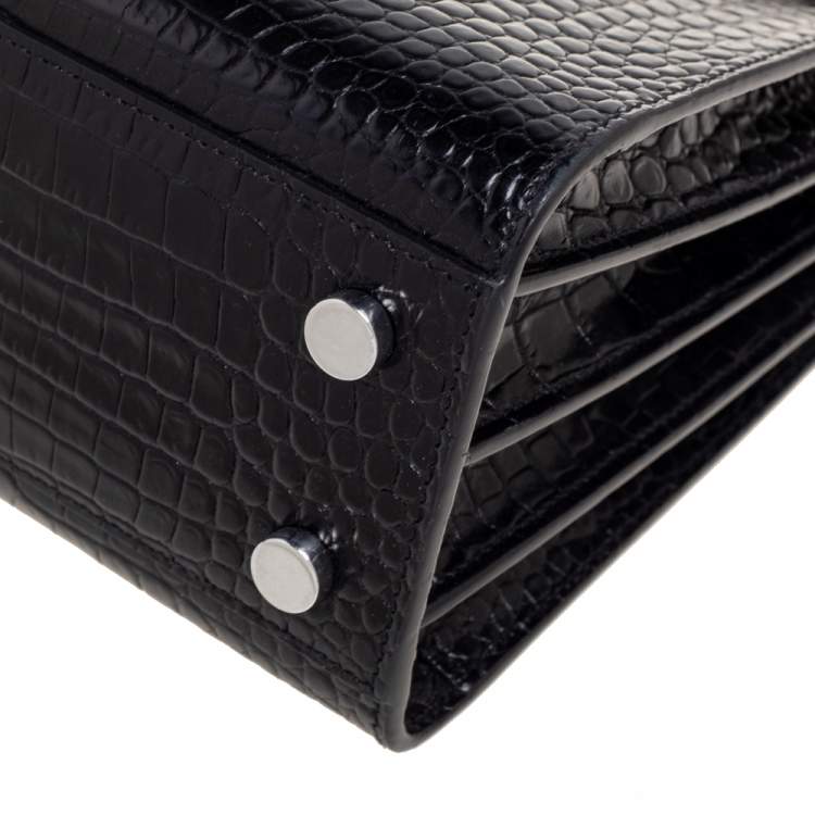 Pre Owned Saint Laurent Black Croc Embossed Leather Nano Classic Sac De Jour Tote